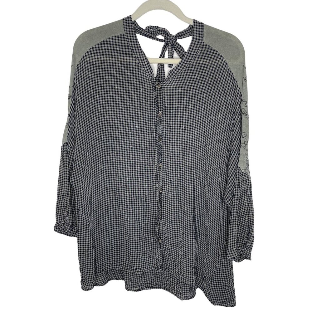 XCVI Gingham Embroidered Button Front Blouse, M